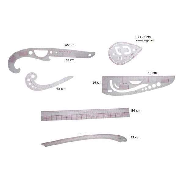 Coupeuse liniaal - linialen set -coupeuseliniaal - Kleermakers linialen (6 linialen) Coupeuse liniaal - linialen set -coupeuseliniaal - Kleermakers linialen (6 linialen)