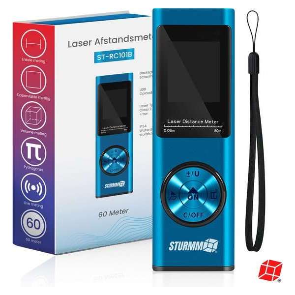 STURMM® ST-RC101B - Professionele Laser Afstandsmeter - 60 Meter Bereik - Inclusief Dataopslag - Metallic Blue STURMM® ST-RC101B - Professionele Laser Afstandsmeter - 60 Meter Bereik - Inclusief Dataopslag - Metallic Blue