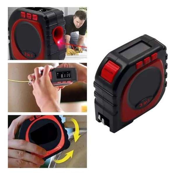 Digitale rolmaat met LCD display 3-in-1 met Laser Rolwiel Uittrekkoord - Tape measure - Meetlint - Afstandsmeter Digitale rolmaat met LCD display 3-in-1 met Laser Rolwiel Uittrekkoord - Tape measure - Meetlint - Afstandsmeter