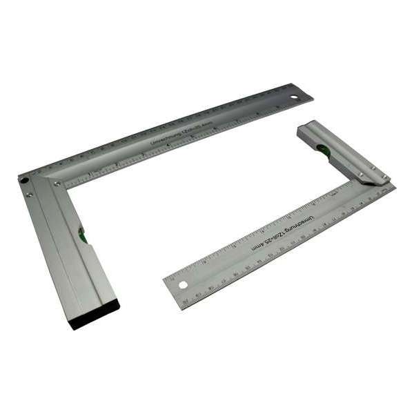 Winkelhaak aluminium 150 mm en 250 mm - 2 stuks - waterpas / platte haak / blokhaak Winkelhaak aluminium 150 mm en 250 mm - 2 stuks - waterpas / platte haak / blokhaak