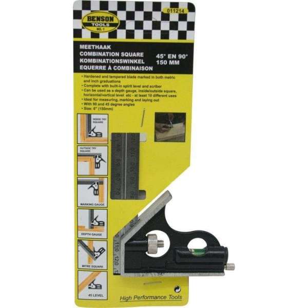 Meethaak - Waterpas - Winkelhaak - Combihaak - 150 mm - 45 en 90 Graden Meethaak - Waterpas - Winkelhaak - Combihaak - 150 mm - 45 en 90 Graden