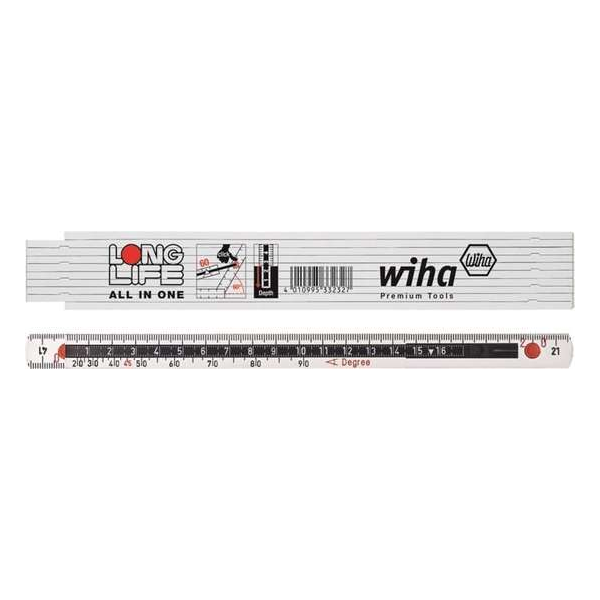 Wiha 410 20072 Longlife All in One Duimstok - kunststof - wit - 2m Wiha 410 20072 Longlife All in One Duimstok - kunststof - wit - 2m