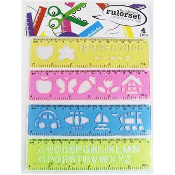 Kinder Linialen - Multicolor - Kunststof - 15 cm - Set Van 4 Kinder Linialen - Multicolor - Kunststof - 15 cm - Set Van 4