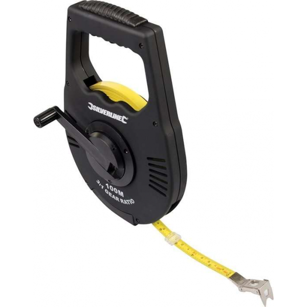 Silverline Landmeter - Meetlint met Oprolmechanisme - 100 meter