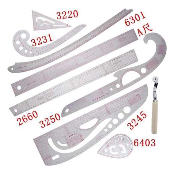 Coupeuse liniaal - linialen set -coupeuseliniaal - Kleermakers linialen Set 6 Coupeuse liniaal - linialen set -coupeuseliniaal - Kleermakers linialen Set 6