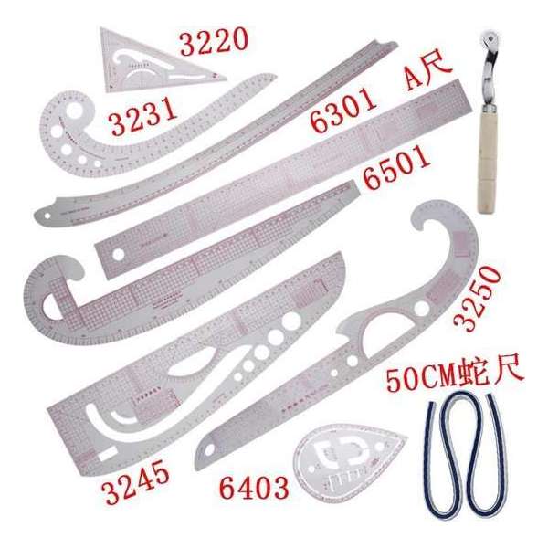 Coupeuse liniaal - linialen set -coupeuseliniaal - Kleermakers linialen Set 8 Coupeuse liniaal - linialen set -coupeuseliniaal - Kleermakers linialen Set 8