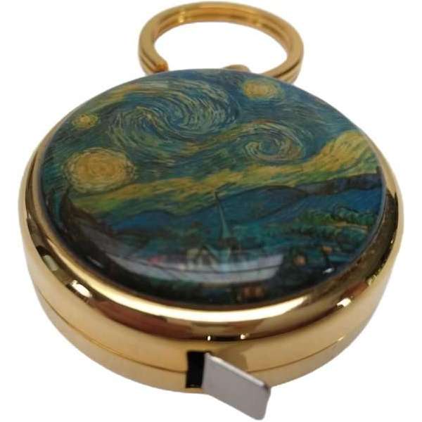 Meetlint sleutelhanger echt verguld met afbeelding sterrennacht vincent van gogh Meetlint sleutelhanger echt verguld met afbeelding sterrennacht vincent van gogh