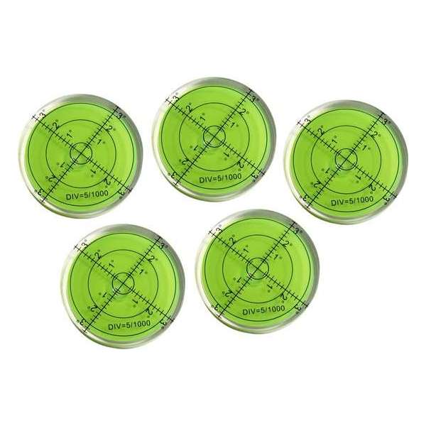 Set van 5 ronde waterpassen (66x11 mm, groen) Set van 5 ronde waterpassen (66x11 mm, groen)