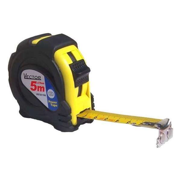 Vector Schokbestendige Magnetische Rolbandmaat 5Mx19mm Power Tape, Met blokkering, Per stuk. Vector Schokbestendige Magnetische Rolbandmaat 5Mx19mm Power Tape, Met blokkering, Per stuk.