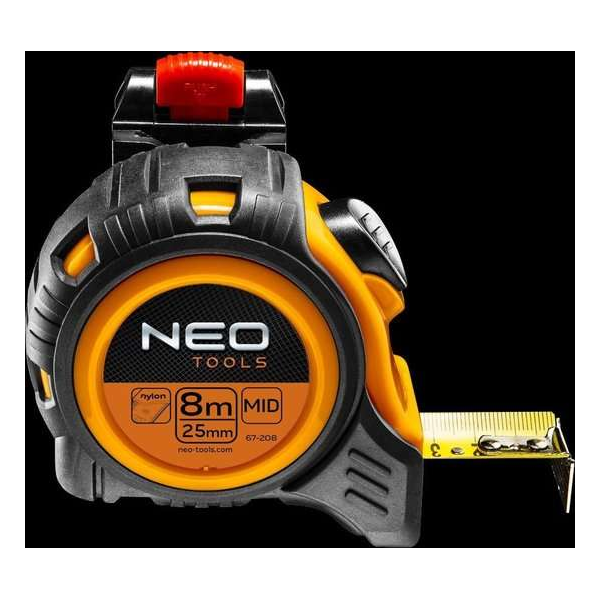 NEO rolmaat 8 mtr, riem clip nylon gecoat 25mm band breedte NEO rolmaat 8 mtr, riem clip nylon gecoat 25mm band breedte