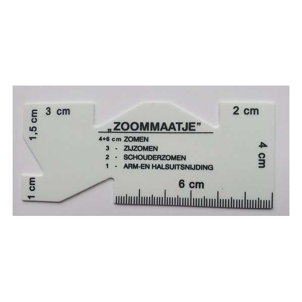 Zoommaatje wit plastic 4+6cm zomen zijzomen schouderzomen en arm en halsnijding Zoommaatje wit plastic 4+6cm zomen zijzomen schouderzomen en arm en halsnijding