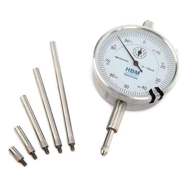 Analoge Meetklok 0.01 mm slag 10 mm Incl 5 verlengstiften Analoge Meetklok 0.01 mm slag 10 mm Incl 5 verlengstiften