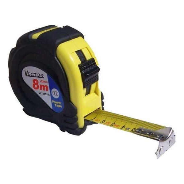 Vector Schokbestendige Magnetische Rolbandmaat 8Mx25mm Power Tape, Met blokkering, Per stuk. Vector Schokbestendige Magnetische Rolbandmaat 8Mx25mm Power Tape, Met blokkering, Per stuk.