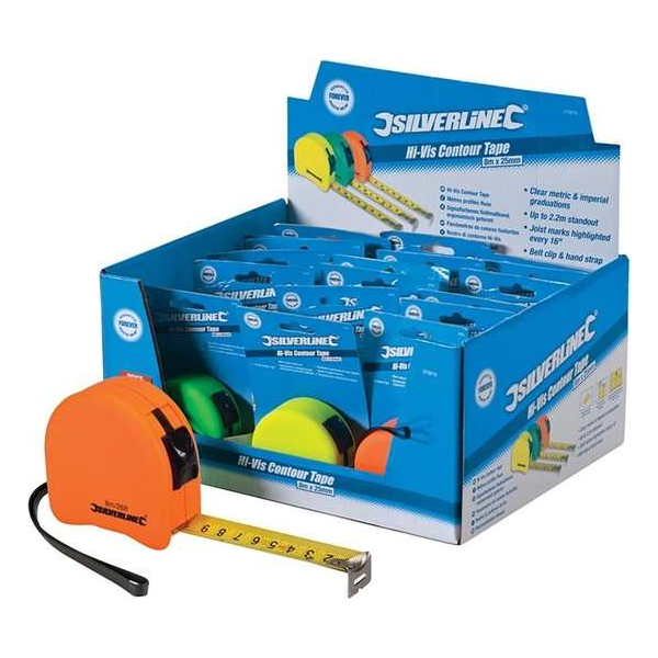 Silverline Felgekleurde Ergonomische Rolmaat - 8 meter x 25 mm. - 18 stuks Silverline Felgekleurde Ergonomische Rolmaat - 8 meter x 25 mm. - 18 stuks