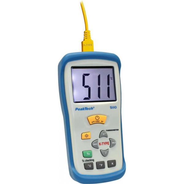 Peaktech 5110: Digitale thermometer ~ 1 CH ~ K-Type ~ -50 ... + 1300 ° C ~ met ° C / ° F / K Display Peaktech 5110: Digitale thermometer ~ 1 CH ~ K-Type ~ -50 ... + 1300 ° C ~ met ° C / ° F / K Display
