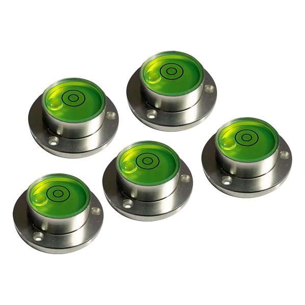 Set van 5 ronde waterpassen in aluminium behuizing (30x20x11 mm, zilver) Set van 5 ronde waterpassen in aluminium behuizing (30x20x11 mm, zilver)