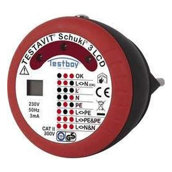 Testboy Testavit Schuki 3 LCD Stopcontacttester CAT II 300 V LED, LCD Testboy Testavit Schuki 3 LCD Stopcontacttester CAT II 300 V LED, LCD