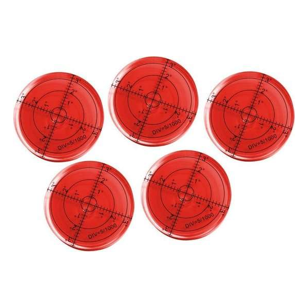 Set van 5 ronde waterpassen (66x11 mm, rood) Set van 5 ronde waterpassen (66x11 mm, rood)