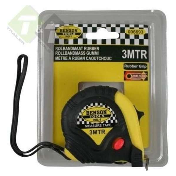 Rolmaat, Rolbandmaat, Rubber, 3 meter, Benson meetband Rolmaat, Rolbandmaat, Rubber, 3 meter, Benson meetband