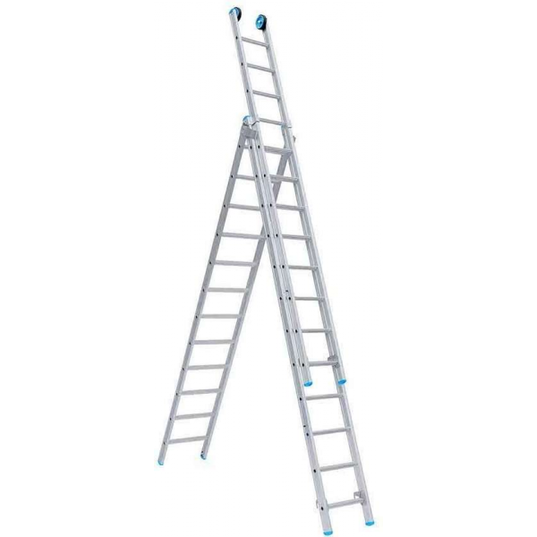 Eurostairs Opsteek ladder driedelig recht 3x14 sporten + gevelrollen Eurostairs Opsteek ladder driedelig recht 3x14 sporten + gevelrollen