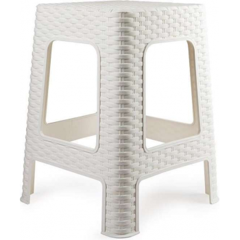 Rotan opstapje/krukje in het wit - 36 x 36 x 45 cm - Keuken/badkamer/slaapkamer handige krukjes/opstapjes