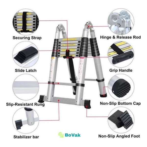 Bovak Telescoopladder 3.8m met stabiliteitsbalk Bovak Telescoopladder 3.8m met stabiliteitsbalk