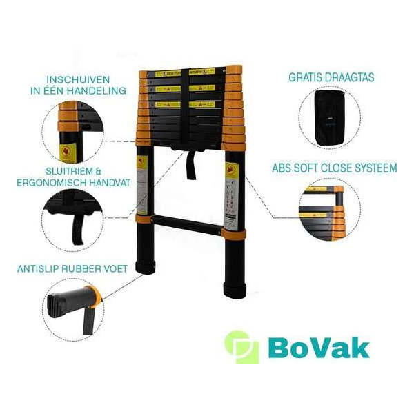 Telescoop ladder PRO 4.1 meter met Soft close systeem-Gratis draagtas-EU veiligheidskeurmerk Telescoop ladder PRO 4.1 meter met Soft close systeem-Gratis draagtas-EU veiligheidskeurmerk