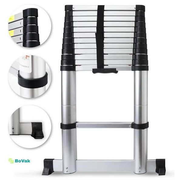 Bovak Telescoop ladder 4.4m Met stabilisatiebalk - Aluminium Telescopische ladder Bovak Telescoop ladder 4.4m Met stabilisatiebalk - Aluminium Telescopische ladder
