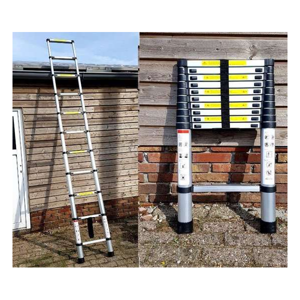 Telescopische ladder 11 treeds - Uitschuifbaar - Werkhoogte 3.20m Telescopische ladder 11 treeds - Uitschuifbaar - Werkhoogte 3.20m