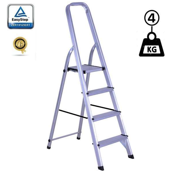EasyStep Huishoudtrap Keukentrap - 4 Treden - Aluminium - Lichtgewicht - Anti-Slip EasyStep Huishoudtrap Keukentrap - 4 Treden - Aluminium - Lichtgewicht - Anti-Slip