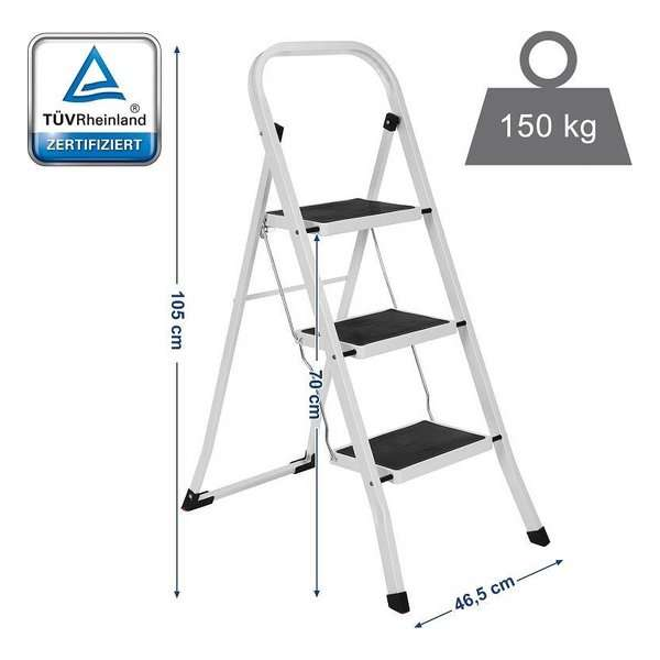 Nancy's Huishoudtrap - Huishoudladder Met 3 Treden - Inklapbaar - 150KG Draagvermogen Nancy's Huishoudtrap - Huishoudladder Met 3 Treden - Inklapbaar - 150KG Draagvermogen