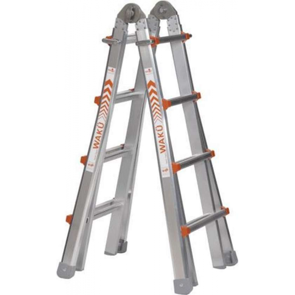 Waku Ladders Telescoopladder vouwladder - 4x4 treden - Werkhoogte 4.20m Waku Ladders Telescoopladder vouwladder - 4x4 treden - Werkhoogte 4.20m
