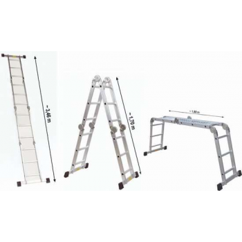 Aluminium werkladder met platform, 4x3 treden met 6 verbindingen - tuv en gs gekeurd