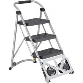 Trapladder - met 3 Brede Anti-Slip Treden - Omvormbaar tot Steekkar - Met Wielen - Draagkracht 135 kg
