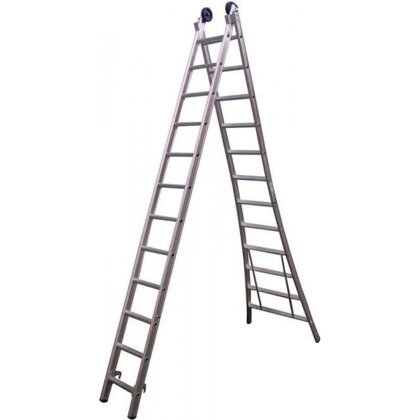 Maxall Reformladder dubbel uitgebogen 2x14 sporten + toprollen Maxall Reformladder dubbel uitgebogen 2x14 sporten + toprollen