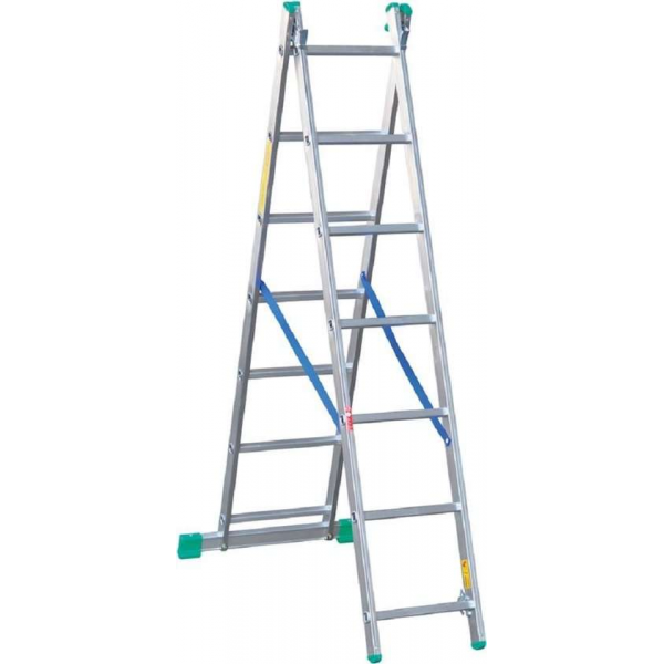 Aluminium opsteek- of uitzetladder professional 2 x 7 treden 197 x 40 cm EN131 tot 150 kg Aluminium opsteek- of uitzetladder professional 2 x 7 treden 197 x 40 cm EN131 tot 150 kg