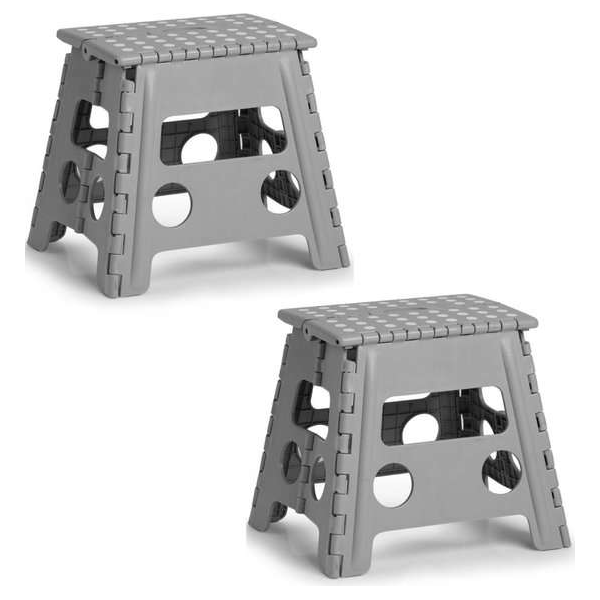 2x stuks Grijze opvouwbare krukjes 37 x 32 cm - Campingkrukjess 2x stuks Grijze opvouwbare krukjes 37 x 32 cm - Campingkrukjess