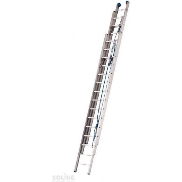Schuifladder met touw Type F gecoat driedelig recht 3x24 sporten + Stabiliteits balk Schuifladder met touw Type F gecoat driedelig recht 3x24 sporten + Stabiliteits balk