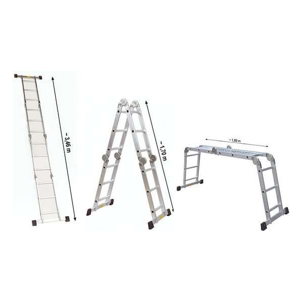 Ladder / Werkladder met Werkplatform - Aluminium - 4 x 3 Treden Ladder / Werkladder met Werkplatform - Aluminium - 4 x 3 Treden