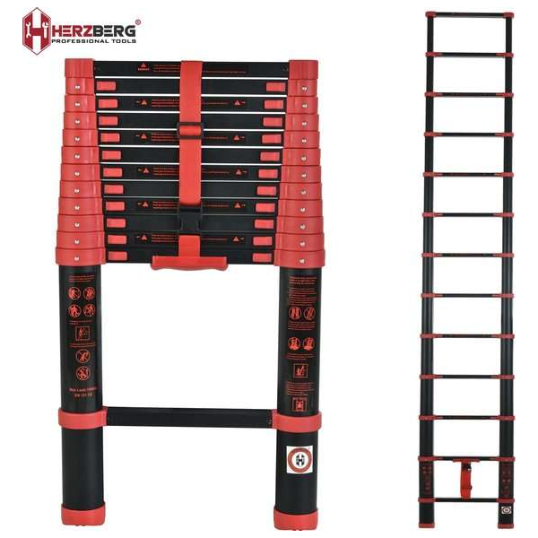 Herzberg: Telescoopladder 3,8m - Telescopische Ladder - Soft Close - Slim Sluitsysteem Ontwerp - Veilig en Solide Herzberg: Telescoopladder 3,8m - Telescopische Ladder - Soft Close - Slim Sluitsysteem Ontwerp - Veilig en Solide