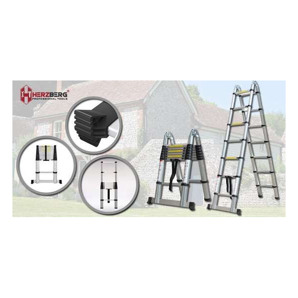 Herzberg - Ladder - Telescoopladder - Intrekbare Aluminium Telescopische Ladder - 4.40M - HG-5440 Herzberg - Ladder - Telescoopladder - Intrekbare Aluminium Telescopische Ladder - 4.40M - HG-5440