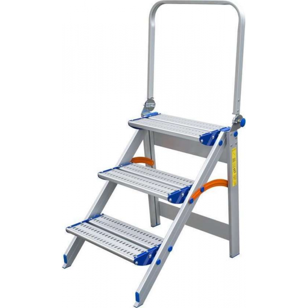 Aluminium inklapbare trap met 3 geperforeerde treden en opklapbare veiligheidsbeugel. Super stevig! Aluminium inklapbare trap met 3 geperforeerde treden en opklapbare veiligheidsbeugel. Super stevig!