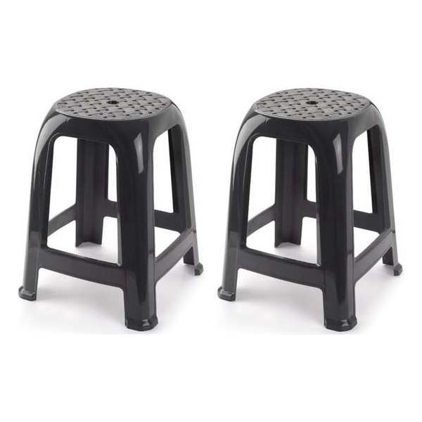 2x Donkergrijze krukjes/keukenkrukjes/opstapjes 46,5 cm - Keuken/badkamer krukjes/zitjes 2x Donkergrijze krukjes/keukenkrukjes/opstapjes 46,5 cm - Keuken/badkamer krukjes/zitjes