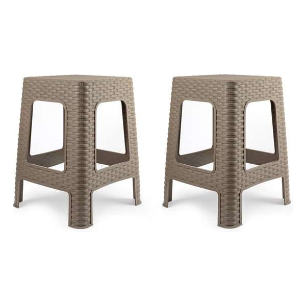 2x stuks rotan opstapje/krukje in het taupe bruin - 36 x 36 x 45 cm - Keuken/badkamer/slaapkamer handige krukjes/opstapjes 2x stuks rotan opstapje/krukje in het taupe bruin - 36 x 36 x 45 cm - Keuken/badkamer/slaapkamer handige krukjes/opstapjes