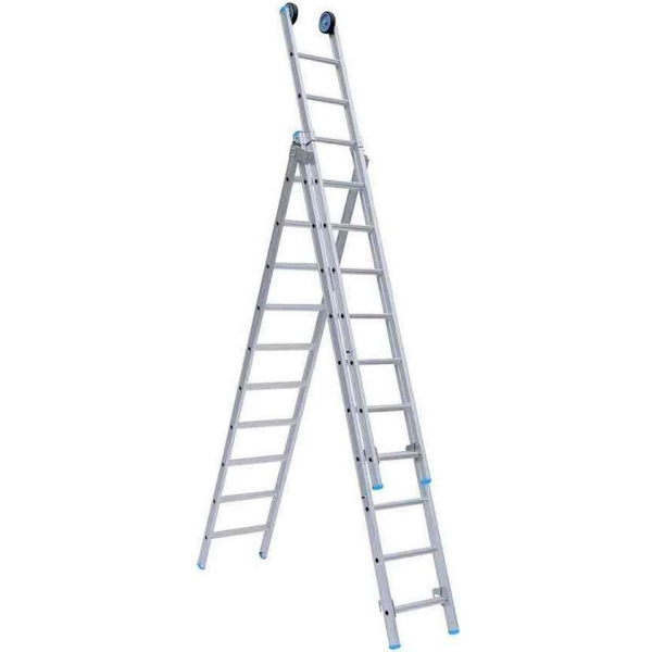 Eurostairs Reform ladder driedelig recht 3x10 sporten + gevelrollen Eurostairs Reform ladder driedelig recht 3x10 sporten + gevelrollen