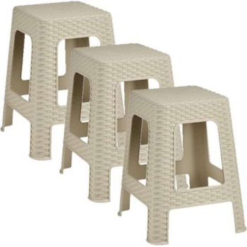 3x stuks rotan opstapje/krukje in het beige - 36 x 36 x 45 cm - Keuken/badkamer/slaapkamer handige krukjes