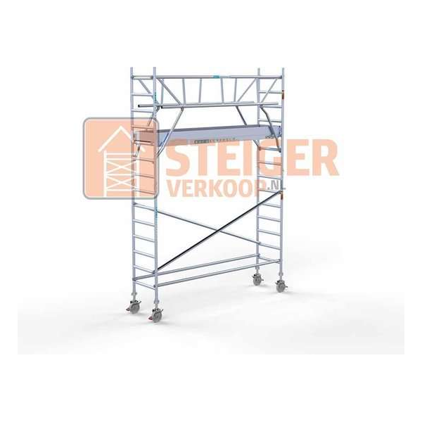 Rolsteiger Standaard 75x305 5,2m werkhoogte carbon vloer + dubbele voorloopleuning Rolsteiger Standaard 75x305 5,2m werkhoogte carbon vloer + dubbele voorloopleuning