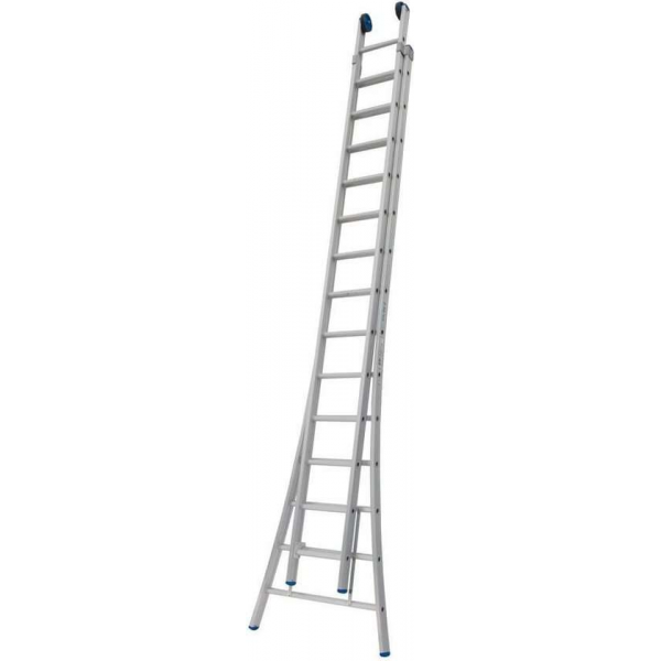 Ladder Type C gecoat dubbel uitgebogen 2x14 sporten + gevelrollen Ladder Type C gecoat dubbel uitgebogen 2x14 sporten + gevelrollen