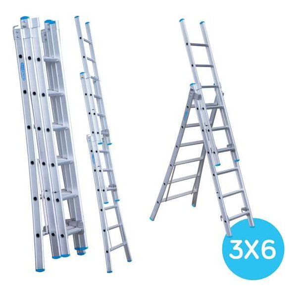 Eurostairs Reform ladder driedelig uitgebogen 3x6 sporten Eurostairs Reform ladder driedelig uitgebogen 3x6 sporten