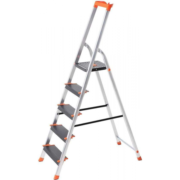 Nancy's Cahore Ladder - Treden - Opvouwbaar - Aluminium - Anti-Tip - Gereedschapsbakje - Zwart - Oranje Nancy's Cahore Ladder - Treden - Opvouwbaar - Aluminium - Anti-Tip - Gereedschapsbakje - Zwart - Oranje
